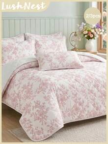 2/3pcs Pink Ruffle Edge Line Drawing Floral Branch Digital Print Bed Sheet Set (1pc Bed Sheet + 1/2pcs Pillowcases), Minimalist Design, Multi-Functional, Modern Minimalist Polyester Fabric, Soft And Comfortable - Multicolor - View 2