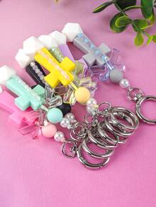 Cute Macaron Cross Beaded Keychain, Transparent Bow Pearl Bag Charm, Y2K Dopamine Color Backpack Pendant Accessory For Women - 2893 - View 10