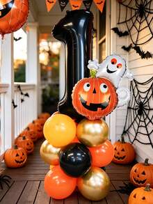 Set Of 23 Whimsical Black Number Pumpkin Ghost Balloons In Black, Orange, And Gold; DIY Balloon Arch Kit For Photo Props; Perfect For Halloween, First Birthdays, Baptisms And Confirmations, Children's Parties, And Fall Holiday Decorations - View 4
