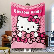 SANRIO 1pc Personalized Flannel Blanket With Cute Cartoon Pattern, Customizable Name Text, Soft And Warm Blanket For Nap, Sofa, Office Bed, Camping Trip, Multi-Functional Gift Cover, Suitable For All Seasons - Multicolor - View 11