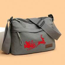 Women's Campus Christmas Pattern Shoulder Bag, Suitable For Shopping, Travel, Back To School, Printed With Reindeer Pulling Sleigh Design, Christmas Pattern Elements, Large Capacity Shoulder Bag, Multiple Colors Available, Fashion Shoulder Bag. - Shoulder Bag - View 5