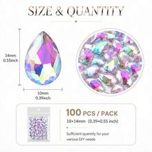 HONGCAI 100pcs 10x14mm Teardrop Glass Rhinestones, AB Multicolor Flat Back Asymmetrical Crystal Drops, For DIY Phone Case, Clothing, Shoes, Bags - Colorful - View 8