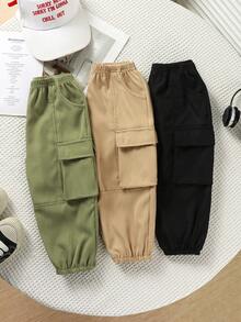 Bhchntiy Baby Boy Spring/Autumn New Solid Color Casual Fashion Cargo Pants - Multicolor - View 3