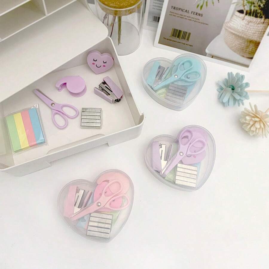 1Set Lovely Heart Pattern Multi‑Functional Stationery Combo Set