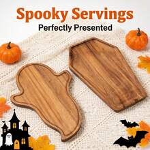 1PC Coffin‑Shaped Wood Gothic Tray, Halloween Harvest Back‑To‑School Tableware, Vintage Gothic Dinner Dessert Snack Plate, For Halloween Party Occult Tea Party, Kitchen Accessories & Gift - View 3