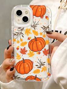Transparent Halloween Autumn Pumpkin Maple Leaf Daisy Pattern Shockproof Phone Case, Women's Phone Accessory, Compatible With IPhone 18 Pro Max/18 Pro/17 Pro Max/17 Pro/17 Air/17/16 Pro Max/16/15 Pro Max/15/14/13/12/11, Women's Essential, Perfect As Birthday Gift, Halloween Gift, Back To School Gift - Clear - View 2