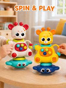 Giraffe Suction Cup Activity Toy, Suitable For Toddlers, Colorful Button Game And Rotating Desktop Toy, Multiple Colors, Baby Halloween, Baby Sensory Toy, Hand Rattle, Hand Drum & Mini Trumpet, Suitable As Birthday Or Christmas Gift For Newborns And Infants - Multicolor - View 1