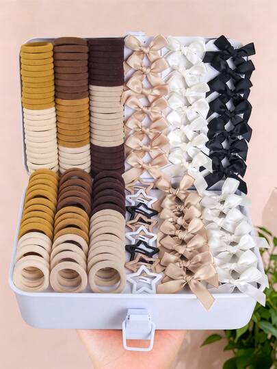 12/112/Pcs/Set Brown Bow & Star Hair Clips Multi-Piece Hair Accessories Set, Sweet Hair Accessories - Suitable For Girls And Women, Daily Essential