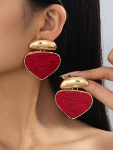 1 par de pendientes colgantes triangulares de carey vintage, pendientes colgantes geométricos de metal tono dorado, joyería de declaración para mujer - Rojo - Ver 15