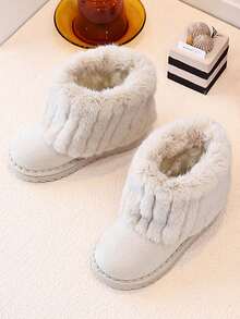 Baby Thick Fur Lined Snow Boots, Non-Slip Soft Sole Children's Winter Boots - Beige - View 3