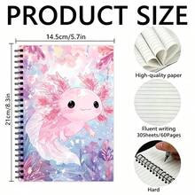 Watercolor Pink Axolotl Notebook, 30 Sheets 60 Pages Lined Blank Notebook, Animal Notebook, Journal, Ideal Gift For Back To School, Christmas - A5 - View 2