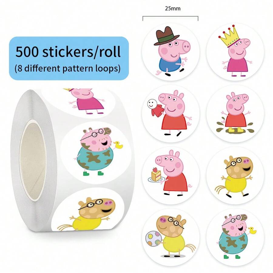 500PCS/Roll Family Animation Seling Stickers Cute Pigs Cartoon Roll Decal DIY Luggage Phone Guitar Scrapbook Waterproof Stickers Party Gifts - View 1