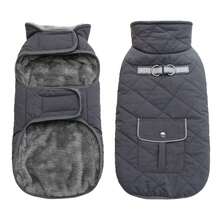 Dog Winter Coat With Plush Insulation Dog Jacket With D-Ring Reflective Tape Pocket Design Adjustable Hook And Loop Pet Vest Suitable For Medium And Large Dogs - Dark Grey - View 10