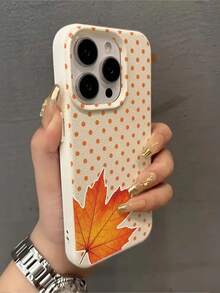 1 Piece - Polka Dot Maple Leaf Pattern, Large Hole Leather Texture Anti-Slip Phone Case, Made Of TPU Material. Can Be Given As A Holiday Gift. Suitable For 11, 12, 13, 14, 15, 16 Pro/Pro Max/14, 15, 16 Plus/17 Models. Suitable For Both Men And Women. - Beige - View 2
