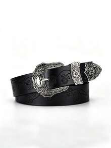 1pc New Leaf Print Lucky Clover Vintage Carved Niche Design Leather Belt, Versatile For Jeans And Dresses - Leaf - View 6