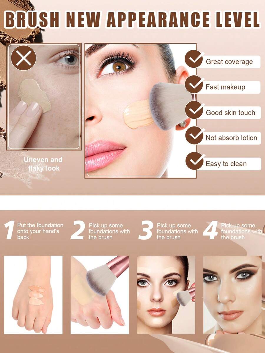44Pcs/6pcs Pink Makeup Brush Set Makeup Brushes Cosmetic Sponges Triangle Powder Puffs Finger Puffs Brush Cleaner Bowl Wrist Headband Complete Makeup Tool Kit For Beginners - Pink - View 1