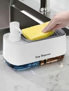 2-In-1 Dish Soap Dispenser With Sponge Holder, Refillable Manual Pump Bottle With Drainage Tray, Space-Saving Kitchen Sink Countertop Organizer, Automatic Liquid Dispenser Box, Cleaning Pad, Dish Brush, Dish Soap Dispenser, Multi-Functional Cleaning Supplies Organizer For Kitchen And Bathroom - Multicolor - View 9
