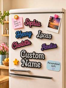 Ayotu Customized Personalized Text Fridge Magnets, Perler Beads Style Magnetic Fridge Magnets, Customizable Name Or Number, Hama Beads Storage Stickers Decoration, Ideal Choice For Decorating Fridge And Kitchen, Personalized Home Decor, Customized Memorial Kitchen Decoration, Fashionable DIY Crafts, Suitable As Customized Birthday/Housewarming Gifts For Mom, Best Friend, Bridesmaid, And Female Friends - Multicolor - View 6