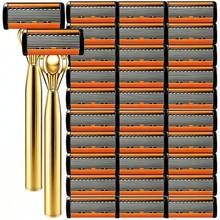 Men's 8-Layer Blades Gold-Plated Manual Razor Kit , Comfort Grip, Reusable, Lightweight For Travel, Delivers A Close, Smooth Shave For Everyday Grooming Needs, Ideal For Daily & Travel Use ﻿ - Multicolor - View 1