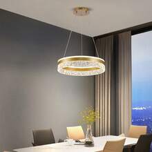 Round Ring Crystal LED Pendant Light, Modern Circular Pendant Lamp, Dimmable 3-Color Light, Adjustable Hanging Cable, Gold Black White Optional, Suitable For Dining Room Kitchen Island Breakfast Bar Indoor Decoration Ceiling Lighting - Multicolor - View 2