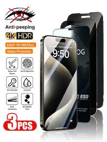 XINHONGYU 3pcs OG Privacy Tempered Glass Screen Protector, Compatible With Phone 18 Pro Max/Phone 18 Pro/17/17 Air/17 Pro Max/16 Pro Max/16 Pro/16 Plus/15/14/13/12/11, Bubble-Free, Easy Installation, Oleophobic Coating Anti-Fingerprint - Black - View 7