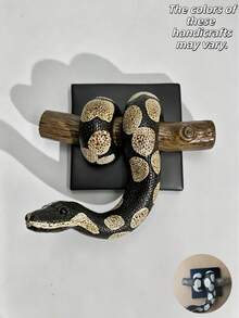1pc Ball Python Wall Sculpture, Symbol Of Strength And Prosperity, Gothic Style Snake Decor, Realistic Wooden Statue, Handmade Gift For Reptile Lovers, Lifelike Texture - Multicolor - View 18