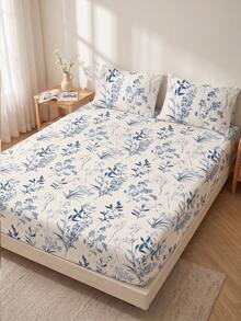 1pc Floral Print Fitted Sheet, Mattress Protector, Mattress Cover, Summer, Comfortable Breathable Wrinkle-Resistant, Machine Washable, Twin, Full, Queen, King, Dorm Bedding, All Season & Summer, Pillow And Pillowcase Not Included, Room Decor, Back To School - Multicolor - View 9