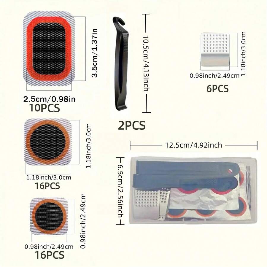Heavy Duty Universal Bicycle Tire Repair Kit, Glue-Free Self-Adhesive Patches, Metal File, Portable Storage Box, Suitable For Mountain Bikes, Road Bikes, Commuter Bicycles, Motorcycles - Multicolor - View 1
