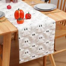 1pc Halloween White 3D Plush Ghost Table Runner, Cute Embossed Little Ghost Dining Table Runner, Holiday Tabletop Decor Table Runner - Multicolor - View 6