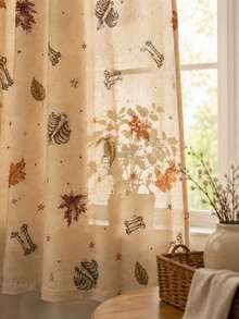 NOSBEI 2PCS Grommet Panels + 3PCS Rod Pocket Kitchen Set, Halloween Pumpkin, Bone And Maple Leaf Faux Linen Curtains, Light Filtering, Rustic Autumn Farmhouse Window Decor - Multicolor - View 10