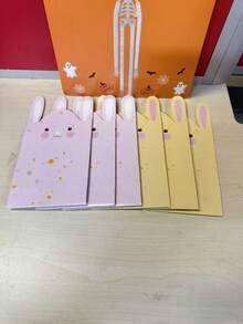 6pcs Easter Rabbit Shaped Gift Paper Bags, Cute Cartoon Long Ear Rabbit Candy Bags, Birthday Party Children Gift Storage Packaging Bags - A - View 1