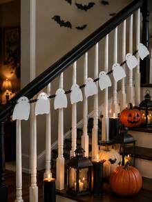1pc Halloween White Ghost Beaded Garland Ghost Banner Cute Ghost Garland Ghost Hanging Decor Scary Ghost Decoration Fireplace Wall Hanging Door Window Hallway Party Supplies Haunted House Home Decor Seasonal White Ghost Garland Party Supplies Home Decor - Banner Decoration C - View 5