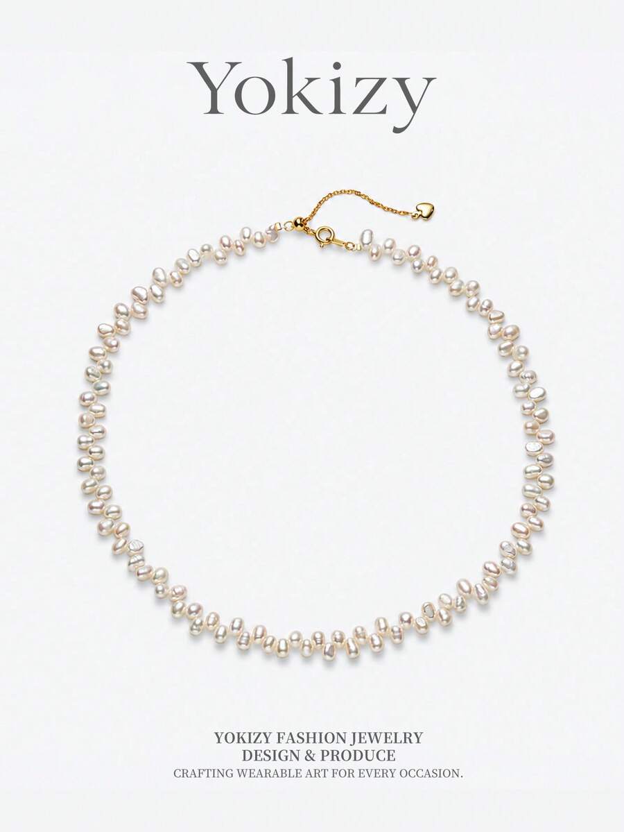 Freshwater Pearl Woven Necklace 3-4mm Nucleus-Free High Luster Slight Flaw Elegant Women's Daily Date Neck Chain - White - View 1
