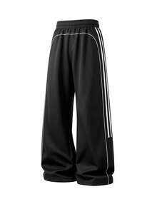 Women's Casual Loose Straight Leg Sweatpants, Spring/Autumn Fashion Sports Long Pants - Black - View 4