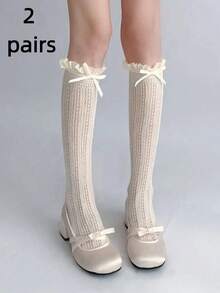 Women's Lace Thigh High Socks, Ruffle Thigh High Socks, Fishnet Stockings, White Socks, Black Socks, Lace Socks, Ladies Socks, Spring Wear, Office Casual Attire, Summer Clothing, Suitable For Spring, Summer, Autumn And Winter, Gift For Women, Wedding, Suitable For Pairing With: Women's Shoes, High Heels, Boots - Apricot - View 9