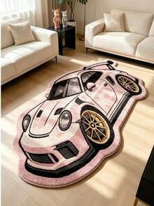 【Soft Sports Carpet】1件裝藍色與白色賽車地墊，仿羊絨加厚地毯，厚絨地毯，秋冬地毯，裝飾地毯，臥室裝飾 - A - 查看 1