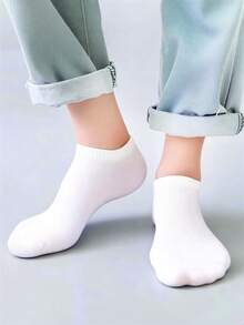 1/5/10/15/20/30/50 Pairs Men's Solid Color Low-Cut Boat Socks, Sweat-Absorbent Casual Daily Wear Socks, Halloween - White - View 3