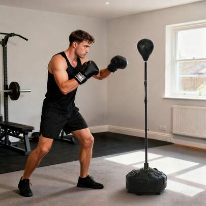 SPORTNOW Minge de Box (Punching Ball) de Podea pentru Adulți, Minge de Box cu Bază Umplută și 6 Ventuze, Înălțime Reglabilă de la 145-180 cm, Speed Bag pentru Sală Acasă și Gimnastică, Negru