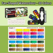 GuangNa 20/30/40 Colors Fan-Shaped Solid Color Watercolor Paint Set, Foldable Portable Watercolor Set With Palette And Watercolor Brushes, High Transparency Easy-To-Mix Paint, Suitable For Outdoor Sketching And Art Painting - Multicolor - View 13