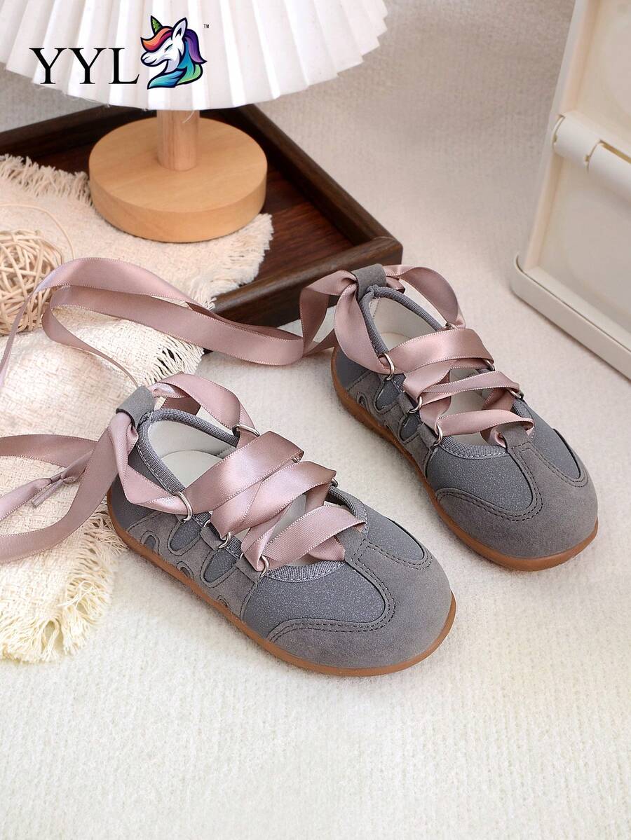 1 Pair Fashionable Versatile Ballet Style Lace-Up Flat Shoes, Suitable For Spring, Summer, Autumn, 2026 New Arrival - Grey - View 1