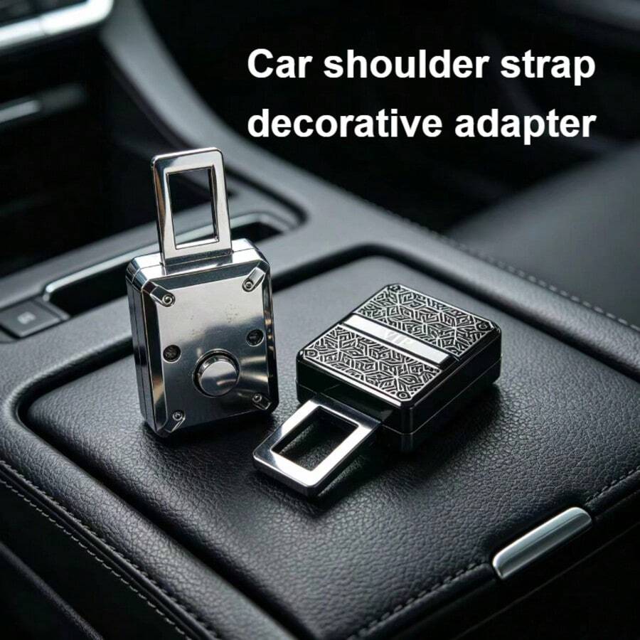 TRTY 1 pieza Adaptador protector de cinturón de para coche, accesorio de decoración para coche con textura de metal en relieve VIP, patrón en relieve exquisito universal para interior de coche, disponible en plata y metal oscuro