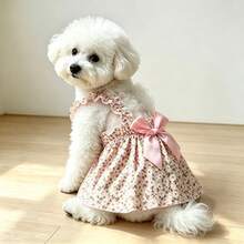 1 buah Gaun Tanpa Lengan Musim Panas untuk Hewan Peliharaan, Gaun Anjing Motif Bunga dengan Tali Ruffle dan Hiasan Pita Besar untuk Pesta Sehari-hari Anjing Kecil - Berwarna merah muda - View 9