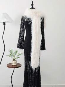 1 Stück Damen Lässiger Hochzeits-Party Plüsch Weiß Schal, Modischer Luxus Herbst Dekoration Wickel, Stola Cerimonia, Geeignet für Herbst/Winter Kombination, Teilnahme an Abendessen und Hochzeiten - Weiss - Übersicht 3