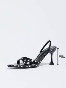 Women's Autumn Vintage Polka Dot Pointed Toe Mule Shoes, Cup Heel Design, Elastic Back Strap, Suitable For Daily Commute, Vacation, Party Wear - Black - View 8