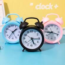 Modern Minimalist Small Alarm Clock, Silent Metal Student Bedroom Bedside Alarm, With Night Light Battery Operated Clock Gift - Multicolor - View 2