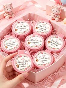 24/12/4pcs Gender Reveal Party Floral Bear Thank You Style Portable Folding Mirror - Pink Foldable Mini Convenient Round Makeup Mirror Single-Sided Small Mirror With Pink Floral Bear Thank You Sticker, Can Be Used As Gender Reveal Party Gift, Baby Shower Party Gift, Baby Shower Party Favor, Baby Party Theme, Children's Birthday Gift, Guest Return Gift, Ideal Choice For Party Supplies And Decorations (Pink) - Multicolor - View 9