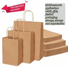 Halloween Christmas Gift 20/100pcs Small Kraft Paper Gift Bags With Handles, Kraft Paper Bags, Shopping Bags, Retail Bags, Gift Bags, Easy To Categorize, Convenient To Store, Suitable For Weddings, Party Gift Packaging - Vertical 15*8*21CM - View 3