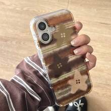 Autumn Foil Texture Brown Gradient Horizontal Stripes Star Pattern Silicone Full Coverage Shockproof Phone Case Compatible With Iphone 16 Pro Max, 14, 15 Pro, 12, 13, 11 - Multicolor - View 4