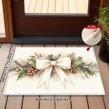 1pc Kitchen Floor Mat, Soft Faux Cashmere Material, Beige Bow & Pine Branch Decor, Non-Slip, Absorbent, Suitable For Kitchen, Bathroom, Entryway, Fresh & Cozy Home Decor, Multi-Scene Use, Christmas Room Decoration, Holiday Gift - Multicolor - View 11