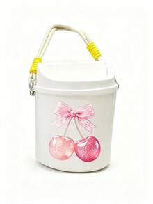 Cute Bowknot Cherry Print Swing Lid Car Trash Can, , Detachable Hanging Rope,Multifunctional Desktop Sundry Storage Bucket, Makeup Brush Holder, Car Interior Decor, Back To School Holiday Gift - A - View 17